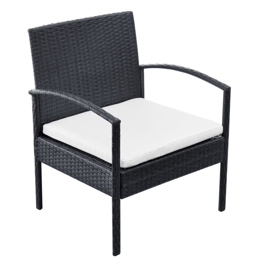 4-delige Loungeset met kussens poly rattan zwart - Afbeelding 6