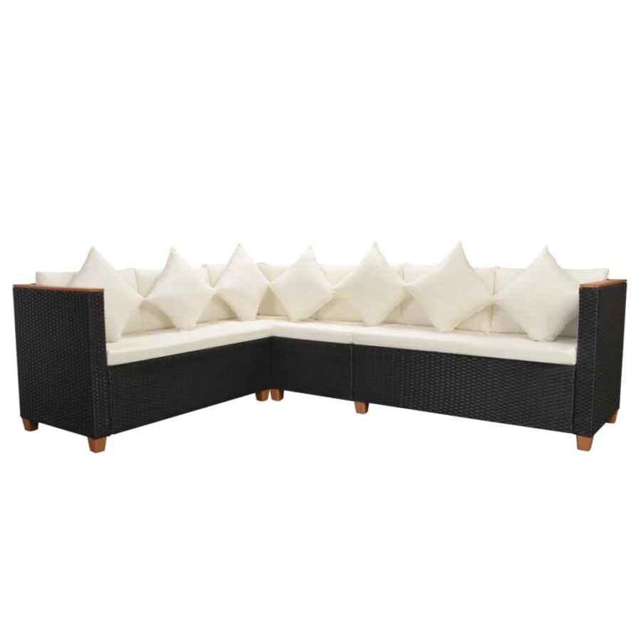 4-delige Loungeset met kussens poly rattan zwart - Afbeelding 6