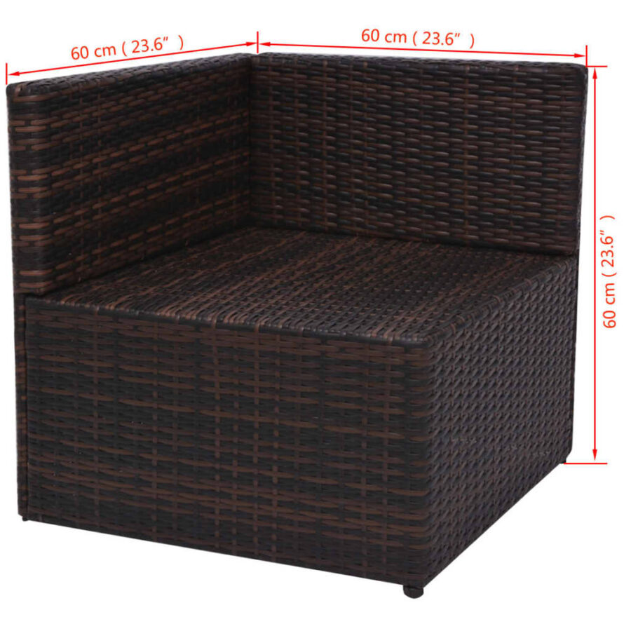 5-delige Loungeset met kussens poly rattan bruin - Afbeelding 11