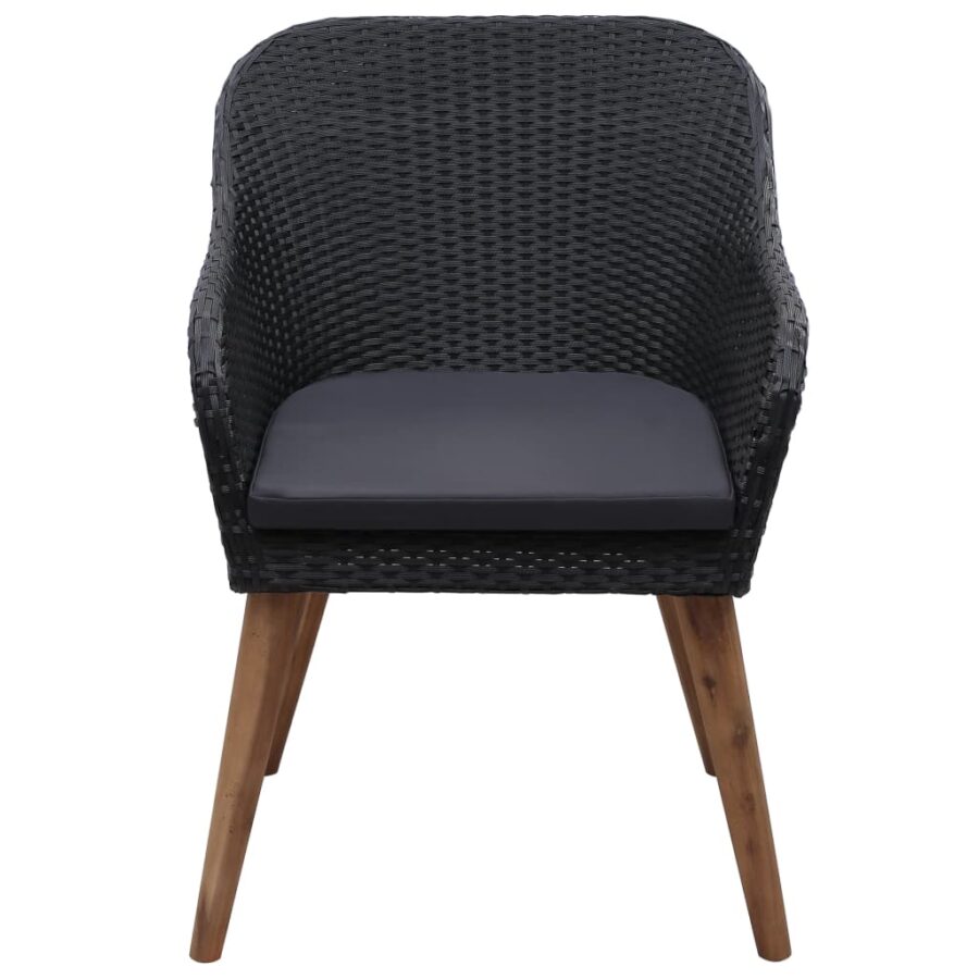 Tuinstoelen 2 st met kussens poly rattan zwart - Afbeelding 3