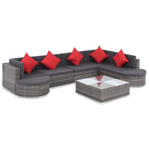 8-delige Loungeset met kussens poly rattan grijs