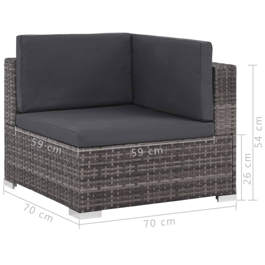 6-delige Loungeset met kussens poly rattan grijs - Afbeelding 8