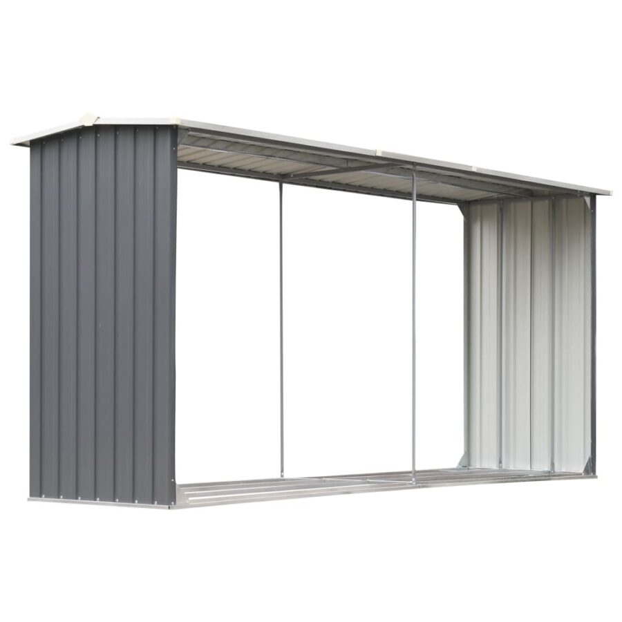 Haardhoutschuur 330x92x153 cm gegalvaniseerd staal grijs - Afbeelding 2