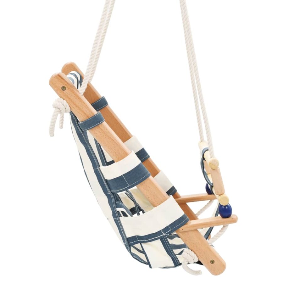 Babyschommel met veiligheidsgordel katoen hout blauw - Afbeelding 4
