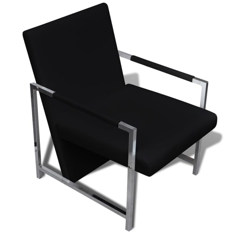 Fauteuil met chromen poten kunstleer zwart - Afbeelding 5