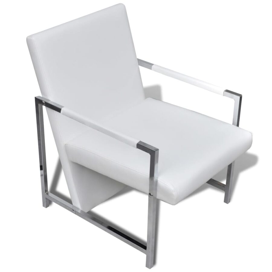 Fauteuil met chromen poten kunstleer wit - Afbeelding 5