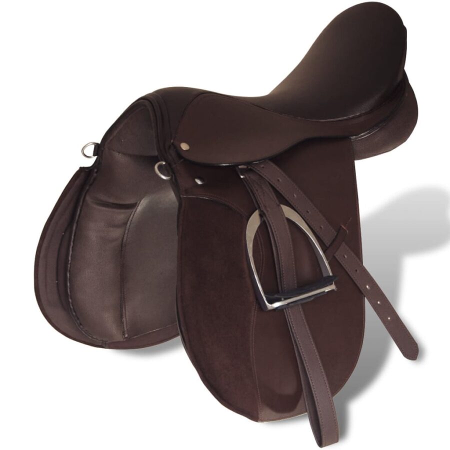 Echt lederen paardrijzadel 16" 14 cm (5-in-1 set, bruin) - Afbeelding 2