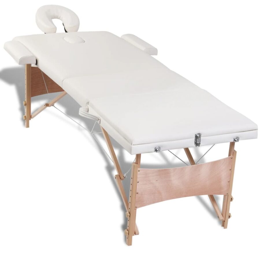 Inklapbare massagetafel 3 zones met houten frame (creme) - Afbeelding 5