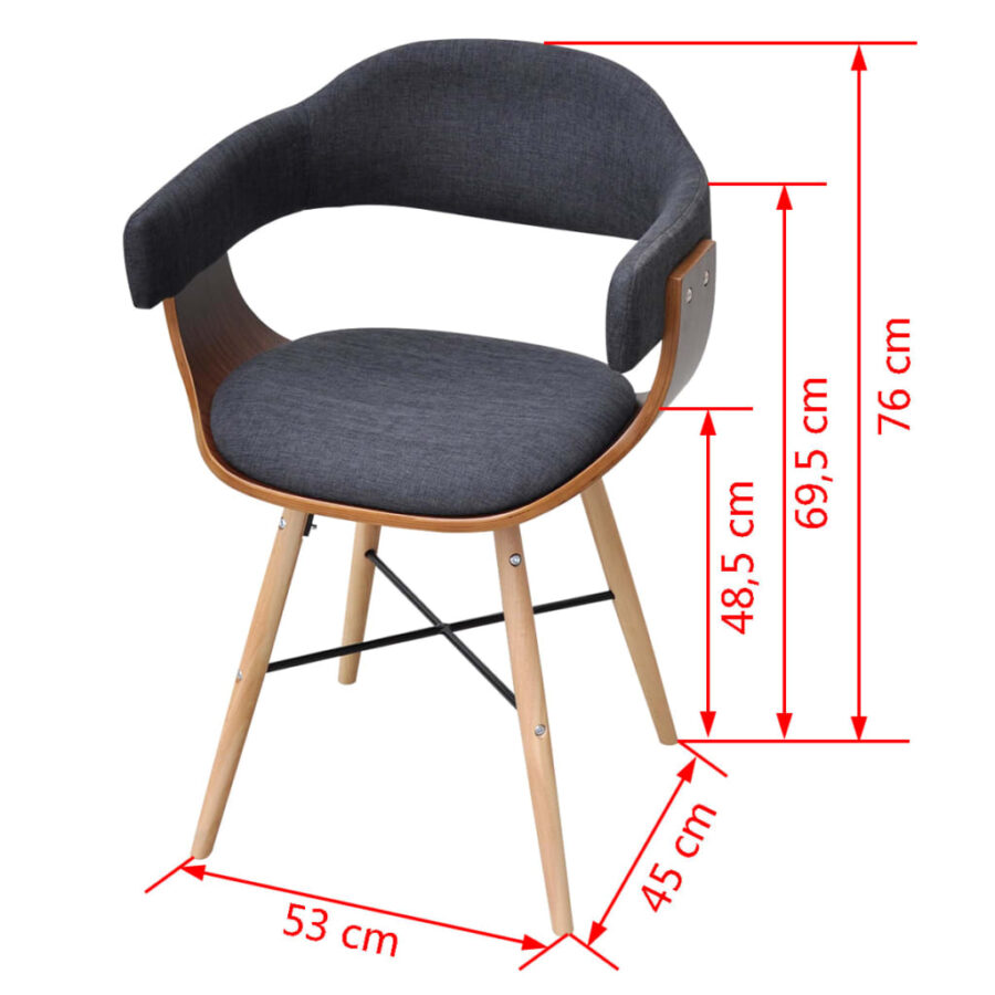 Eetkamerstoelen 6 st gebogen hout en stof donkergrijs - Afbeelding 7