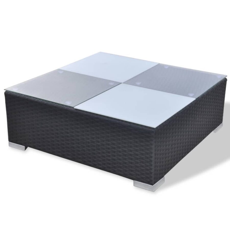 10-delige Loungeset met kussens poly rattan zwart - Afbeelding 10