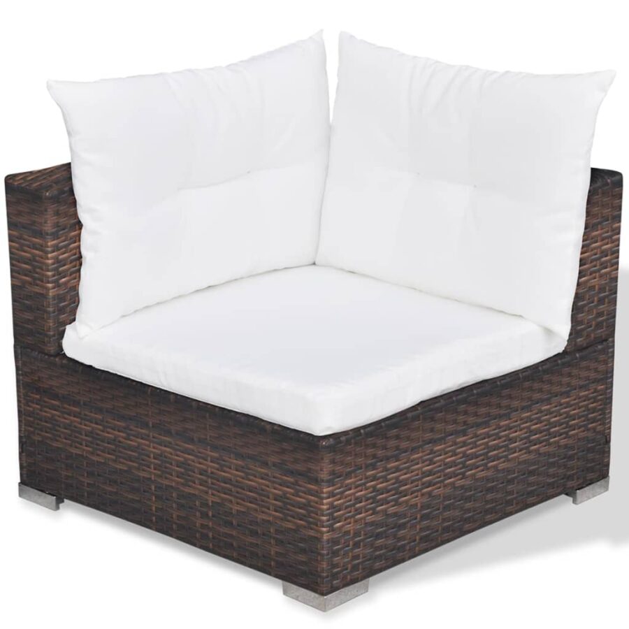 6-delige Loungeset met kussens poly rattan bruin - Afbeelding 8