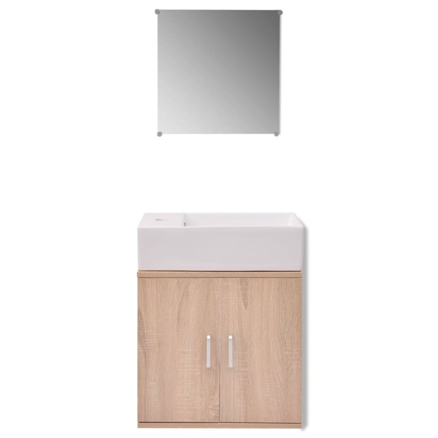 Badkamermeubelset met wasbak beige 3-dlg - Afbeelding 3
