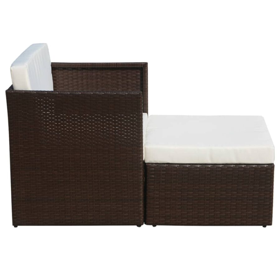 Tuinstoel met voetenbank poly rattan bruin - Afbeelding 5