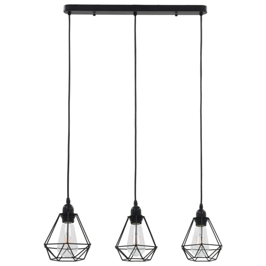 Plafondlamp met diamantvormig 3xE27 zwart - Afbeelding 3