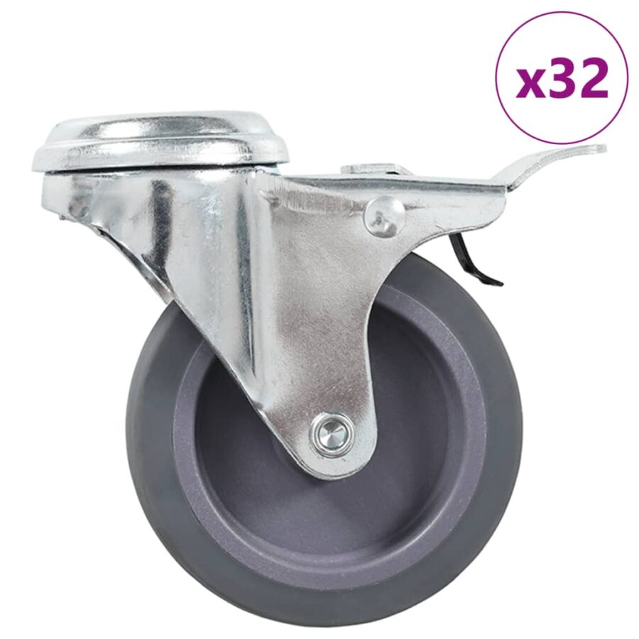 32 st Zwenkwielen met boutgaten 75 mm