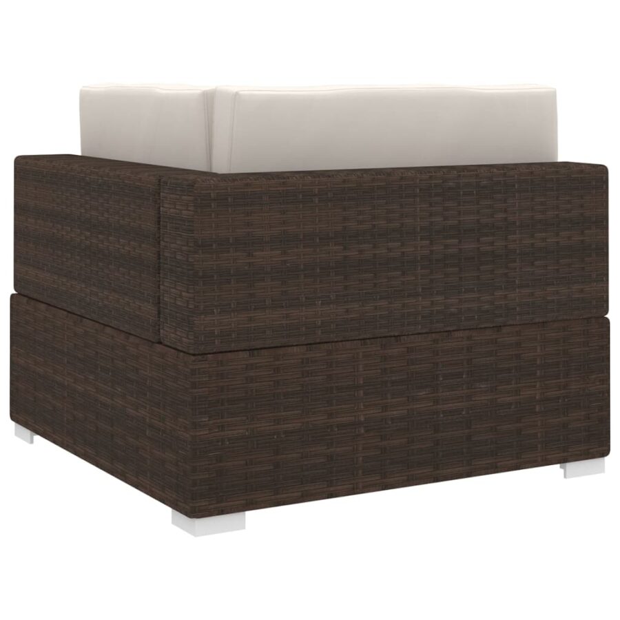 Hoekbank 1 st met kussens poly rattan bruin - Afbeelding 4