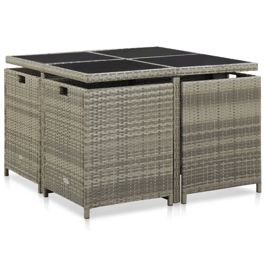 9-delige Tuinset met kussens poly rattan grijs - Afbeelding 5