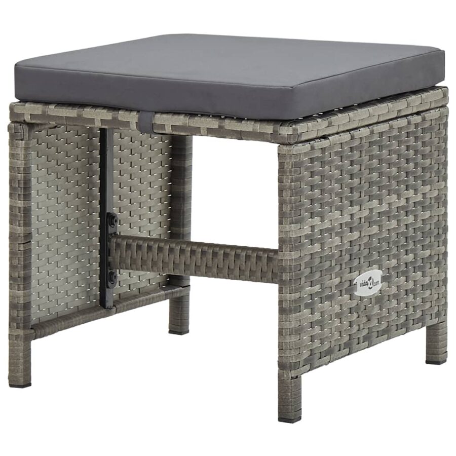 9-delige Tuinset met kussens poly rattan grijs - Afbeelding 6
