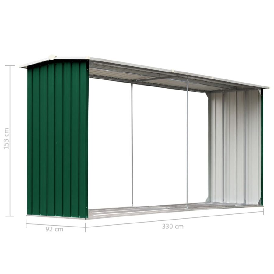 Haardhoutschuur 330x92x153 cm gegalvaniseerd staal groen - Afbeelding 6