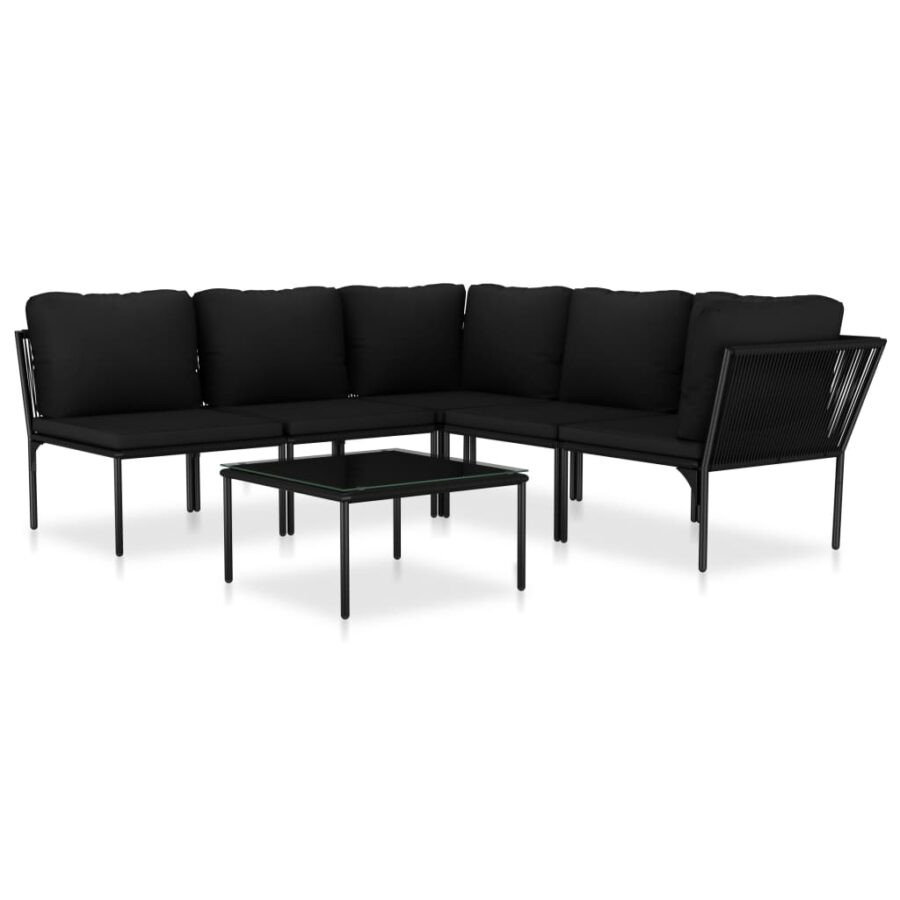 6-delige Loungeset met kussens PVC zwart - Afbeelding 2