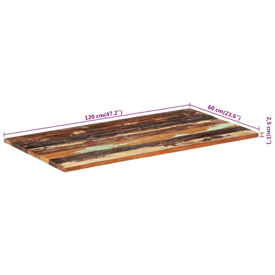 Tafelblad rechthoekig 25-27mm 60x120 cm massief gerecycled hout - Afbeelding 7