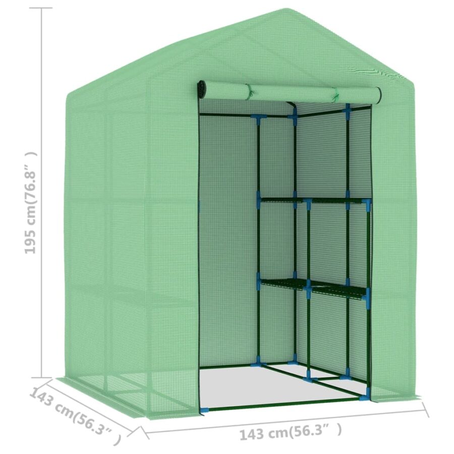 Tuinkas met schappen 143x143x195 cm staal - Afbeelding 10