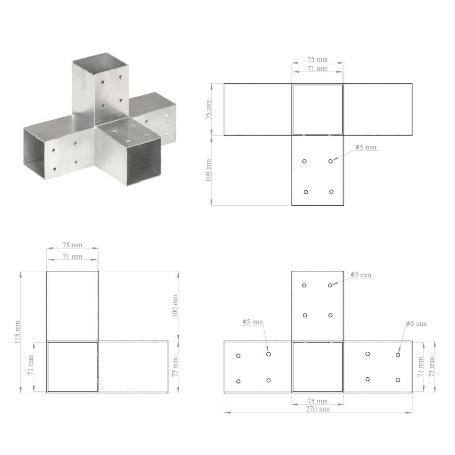 Paalverbindingen 4 st X-vorm 71x71 mm gegalvaniseerd metaal - Afbeelding 8