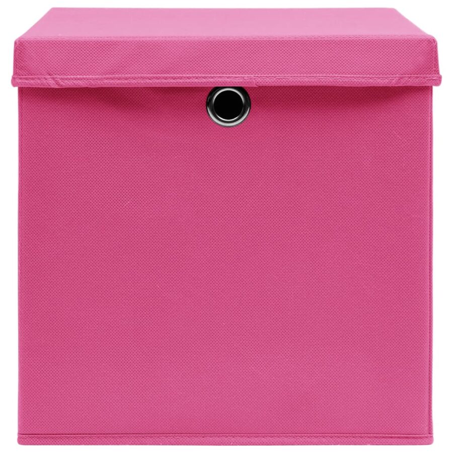 Opbergboxen met deksel 10 st 32x32x32 cm stof roze - Afbeelding 4