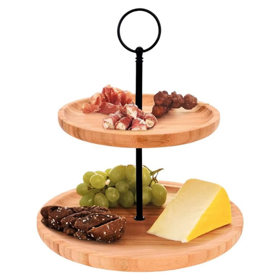 Excellent Houseware Etagère 2-laags rond 16,5/21,5 cm bamboe - Afbeelding 2