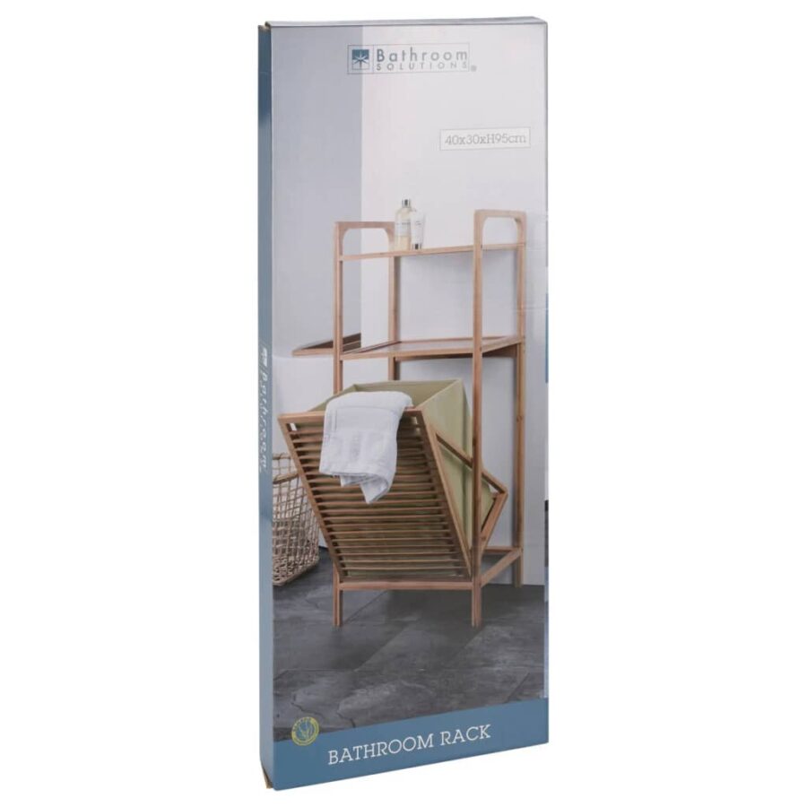 Bathroom Solutions Opbergrek met 2 schappen en wasmand 95 cm bamboe - Afbeelding 4