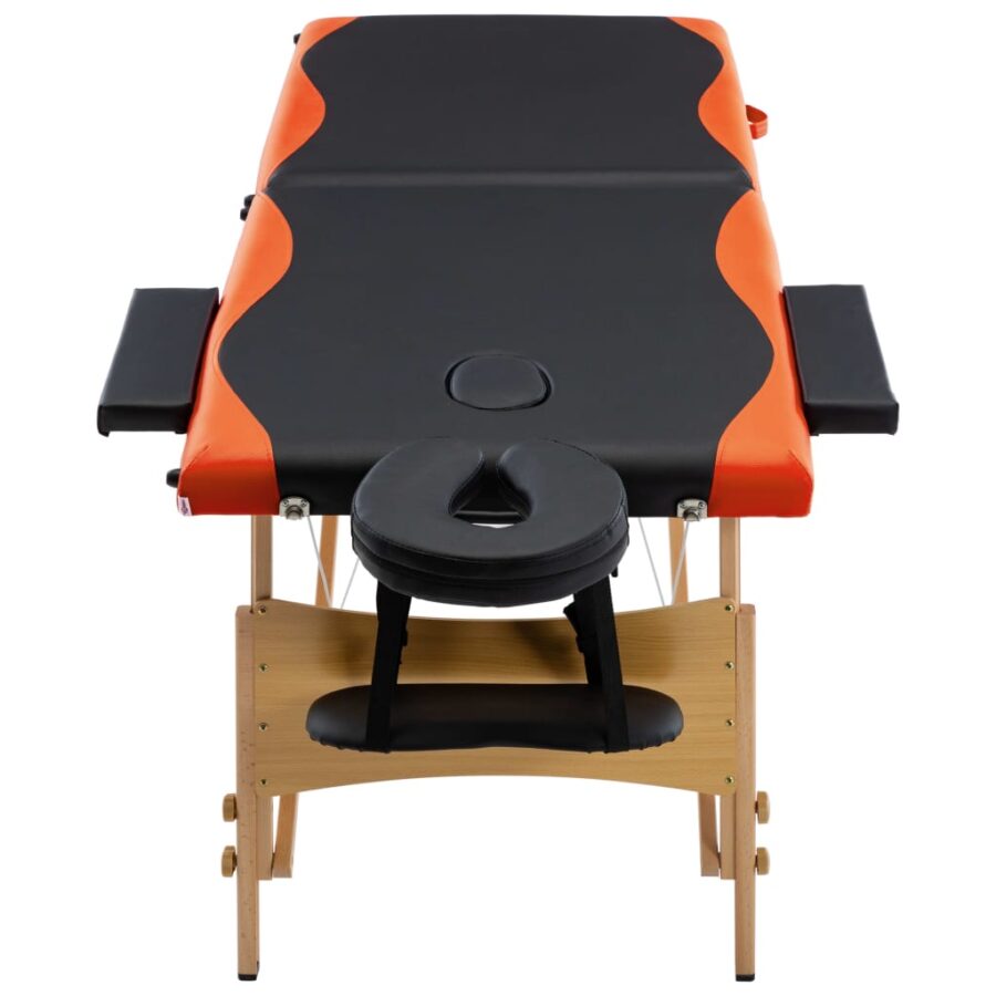 Massagetafel inklapbaar 2 zones hout zwart en oranje - Afbeelding 4