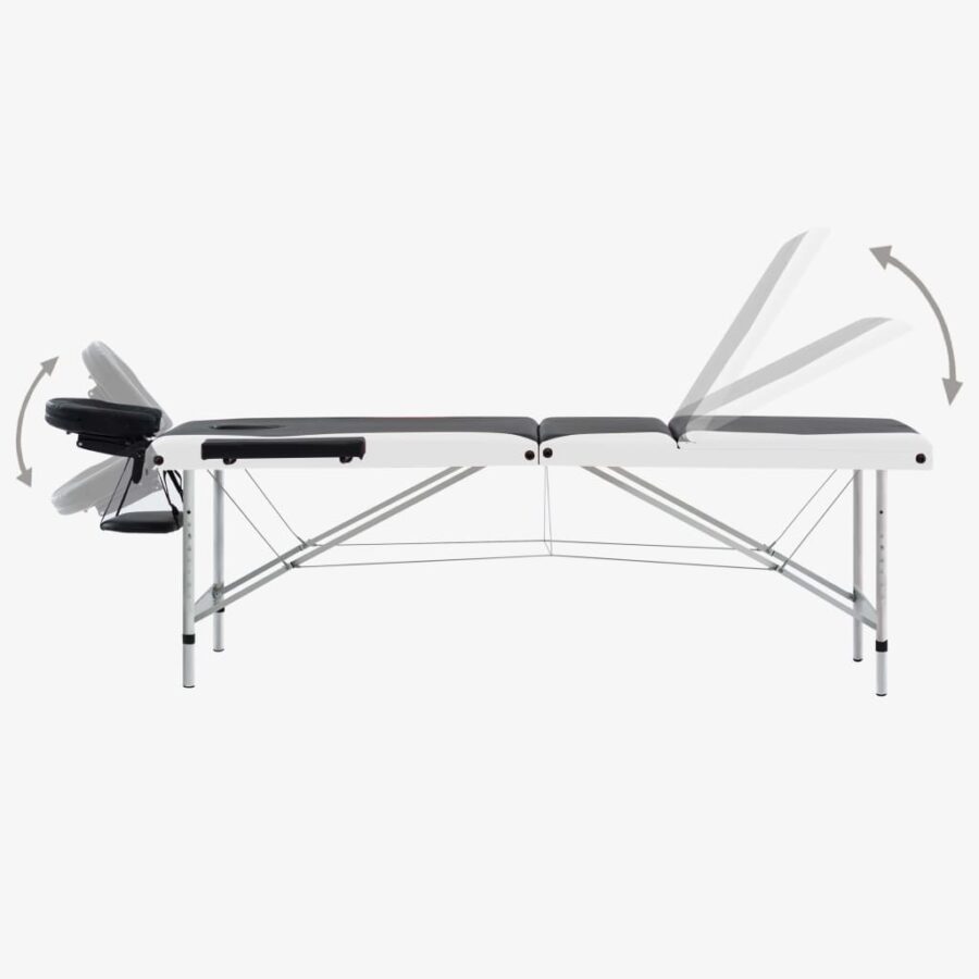 Massagetafel inklapbaar 3 zones aluminium zwart en wit - Afbeelding 4