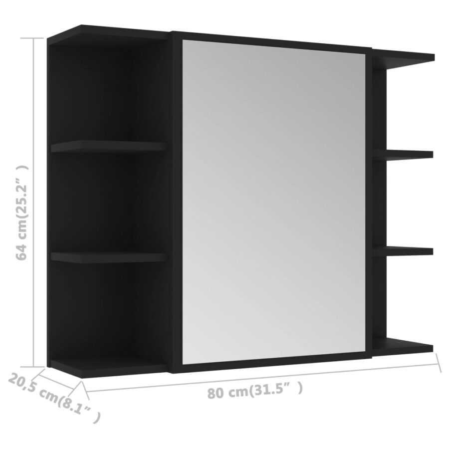 Badkamerspiegelkast 80x20,5x64 cm bewerkt hout zwart - Afbeelding 10