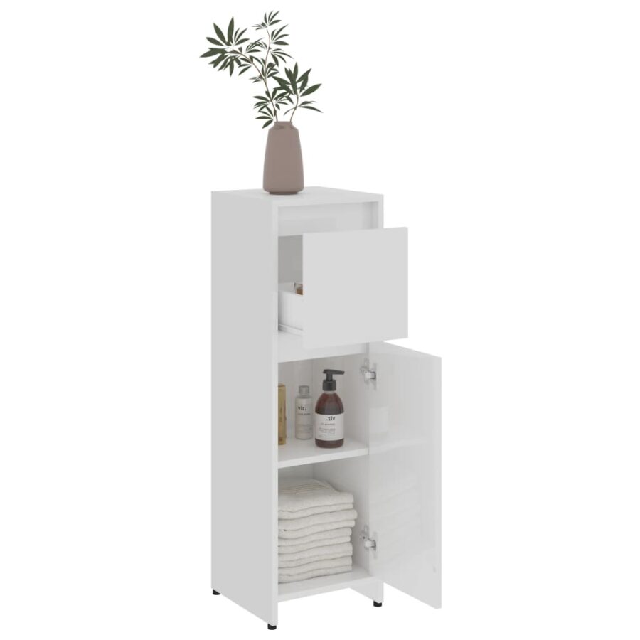 Badkamerkast 30x30x95 cm bewerkt hout hoogglans wit - Afbeelding 5