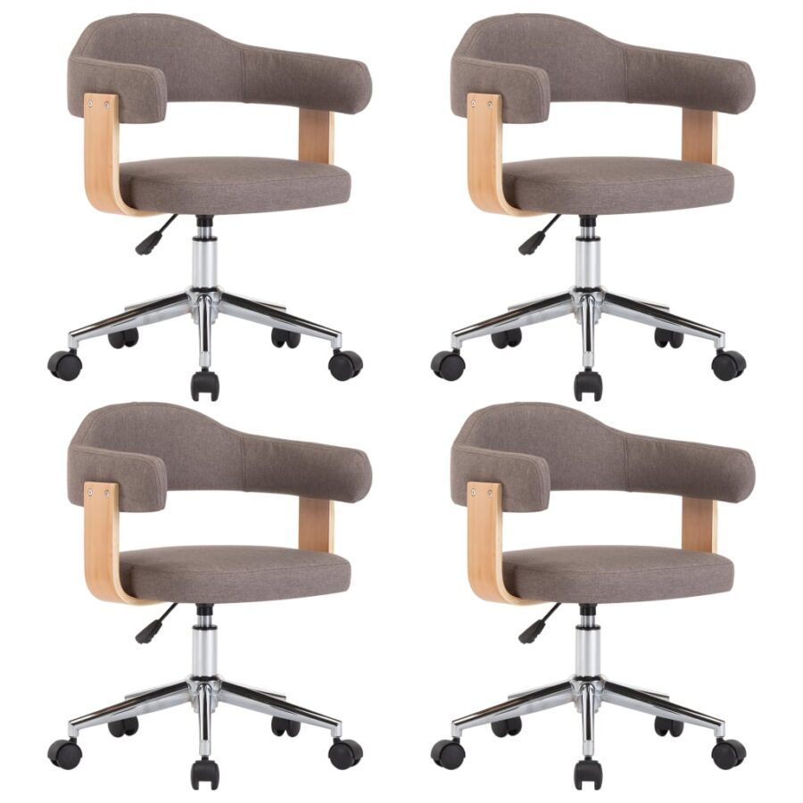 Eetkamerstoelen 4 st draaibaar gebogen hout en stof taupe - Afbeelding 2