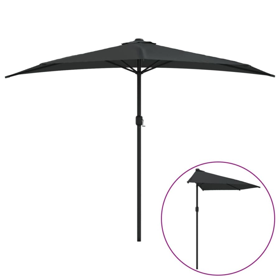 Balkonparasol half met aluminium paal 300x155x223 cm zwart - Afbeelding 2