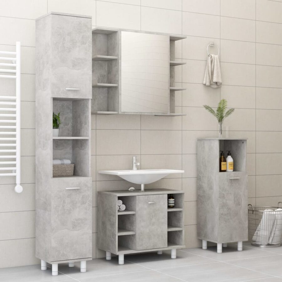 Badkamerkast 30x30x95 cm bewerkt hout betongrijs - Afbeelding 8