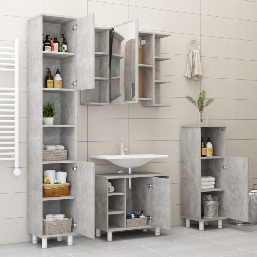 Badkamerkast 30x30x95 cm bewerkt hout betongrijs - Afbeelding 9