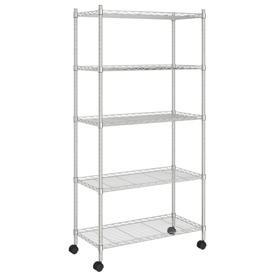 Opbergrek 5-laags met wielen 250 kg 75x35x155 cm chroomkleurig - Afbeelding 2