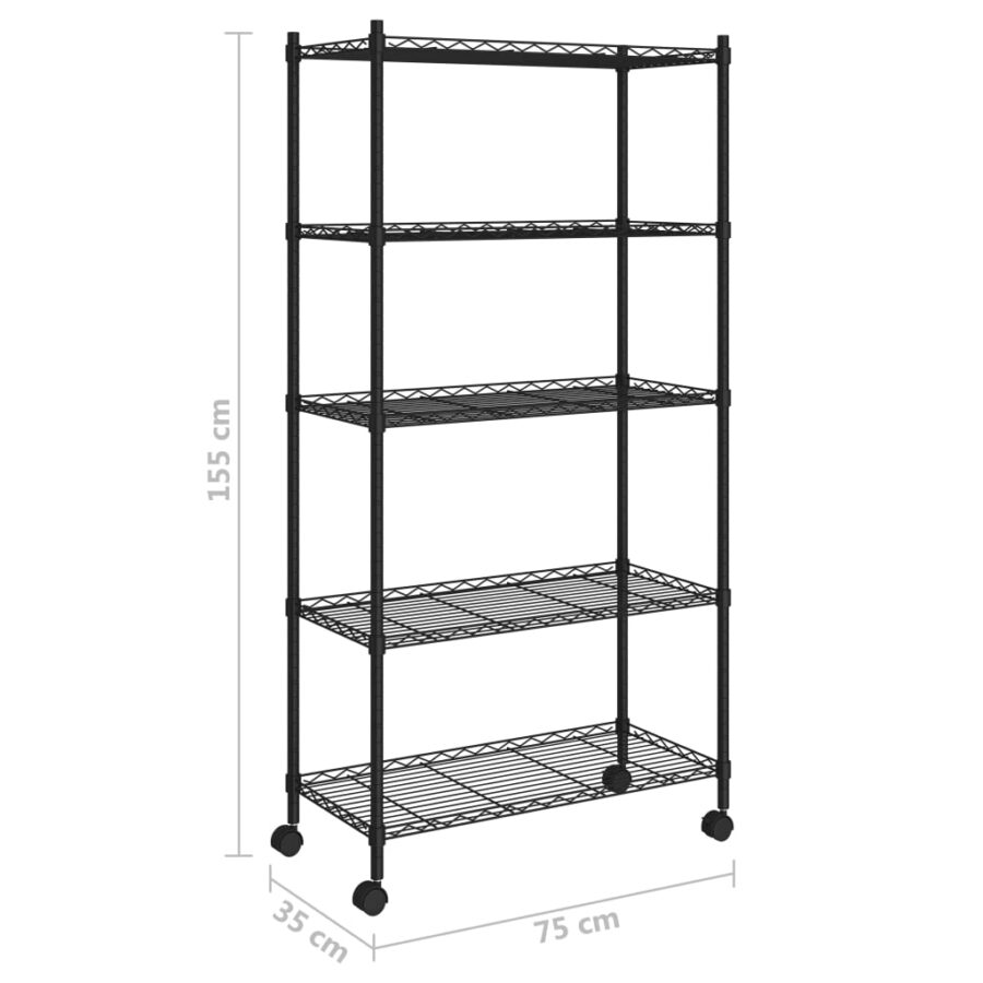 Opbergrek 5-laags met wielen 250 kg 75x35x155 cm zwart - Afbeelding 7