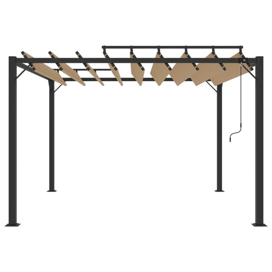 Prieel met lamellendak 3x3 m stof en aluminium taupe - Afbeelding 3