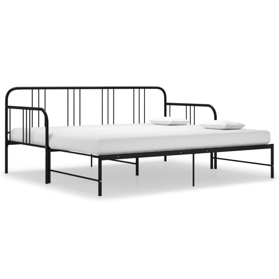 Slaapbankframe uittrekbaar metaal zwart 90x200 cm - Afbeelding 9