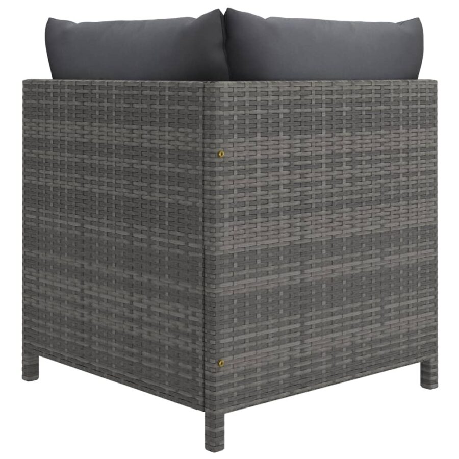 4-delige Loungeset met kussens poly rattan grijs - Afbeelding 5