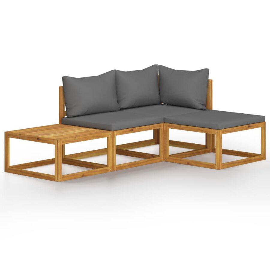 4-delige Loungeset met kussens massief acaciahout - Afbeelding 2