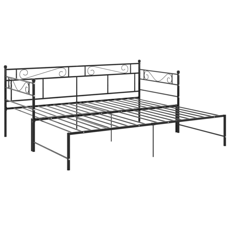 Slaapbankframe uittrekbaar metaal zwart 90x200 cm - Afbeelding 5