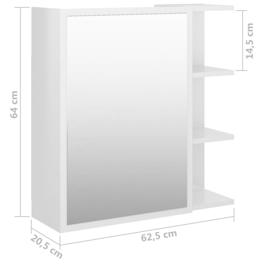 Badkamerspiegelkast 62,5x20,5x64 cm bewerkt hout hoogglans wit - Afbeelding 10