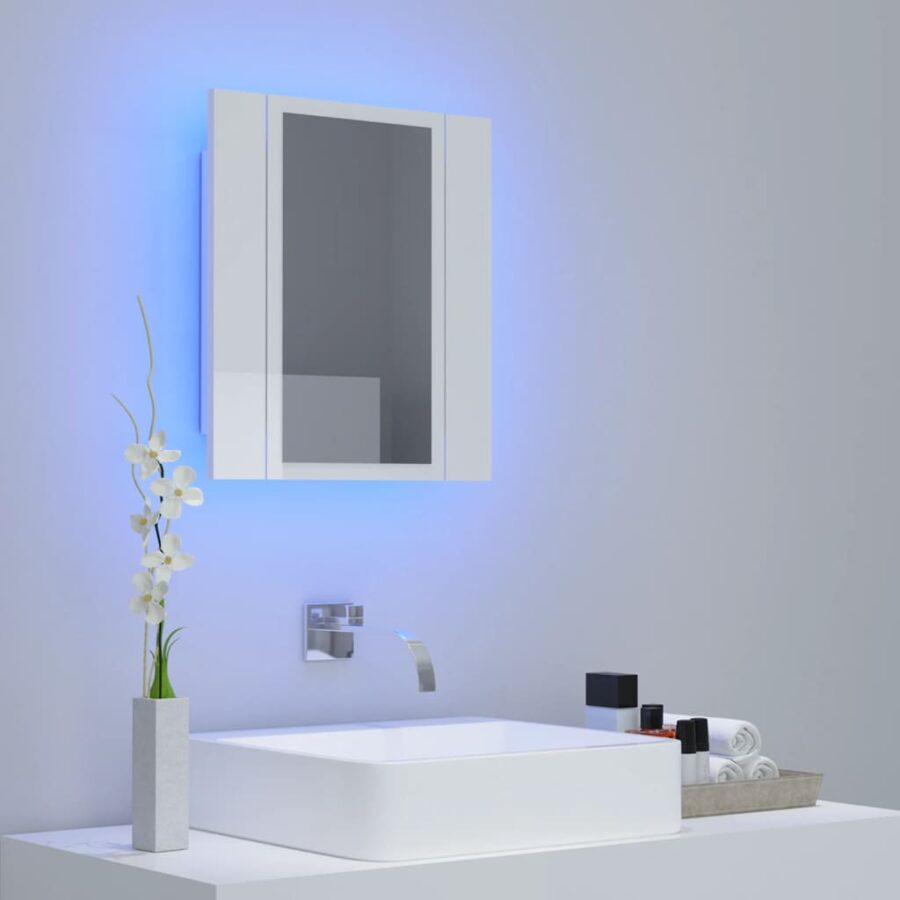 Badkamerkast met spiegel en LED 40x12x45 cm acryl hoogglans wit - Afbeelding 3
