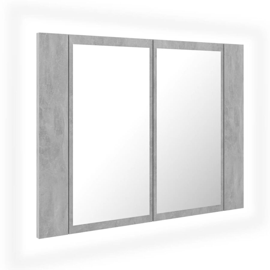 Badkamerkast met spiegel en LED 60x12x45 cm acryl betongrijs - Afbeelding 2