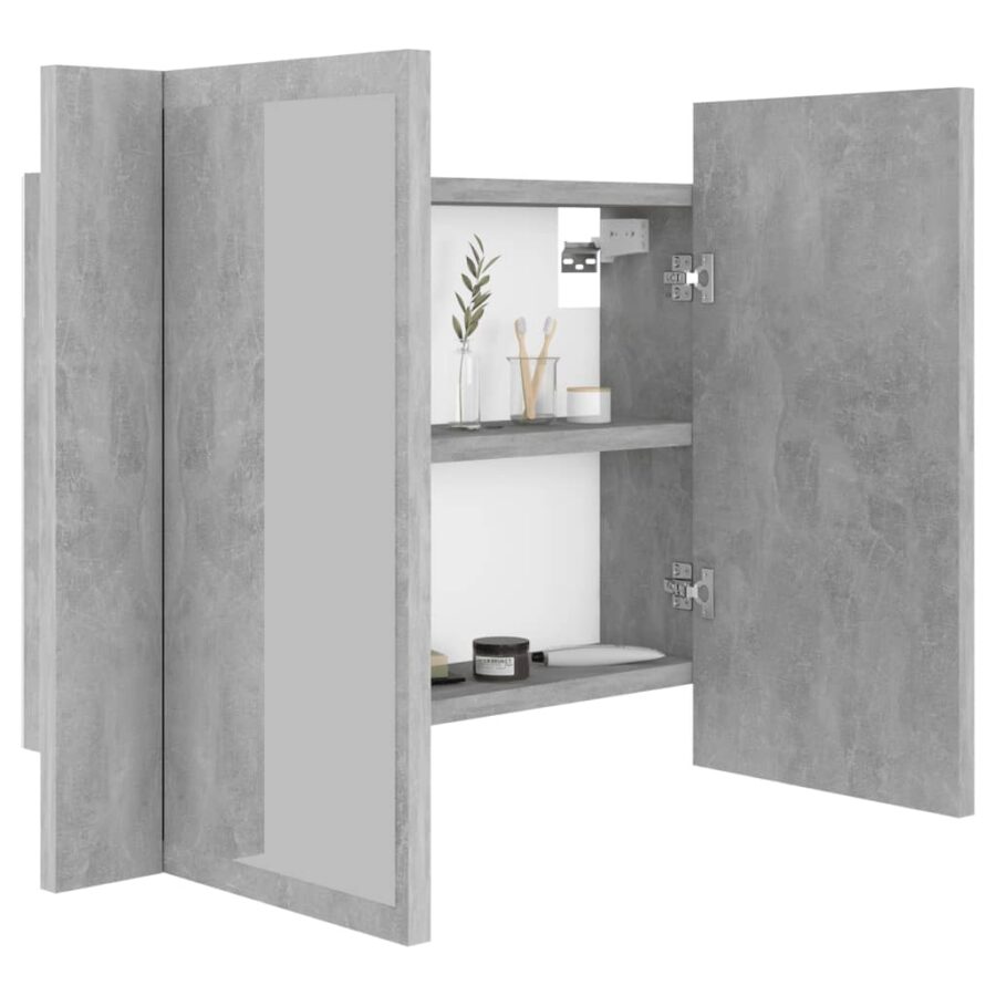 Badkamerkast met spiegel en LED 60x12x45 cm acryl betongrijs - Afbeelding 7