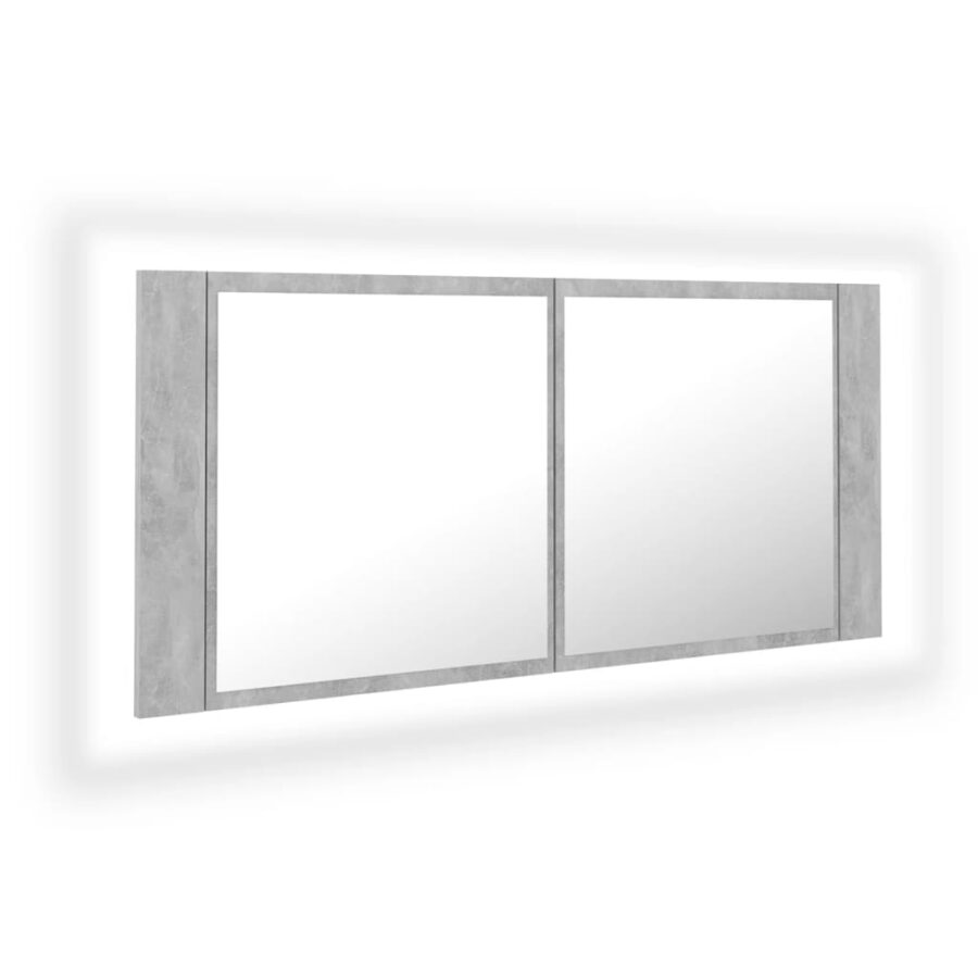 Badkamerkast met spiegel en LED 100x12x45 cm acryl betongrijs - Afbeelding 2